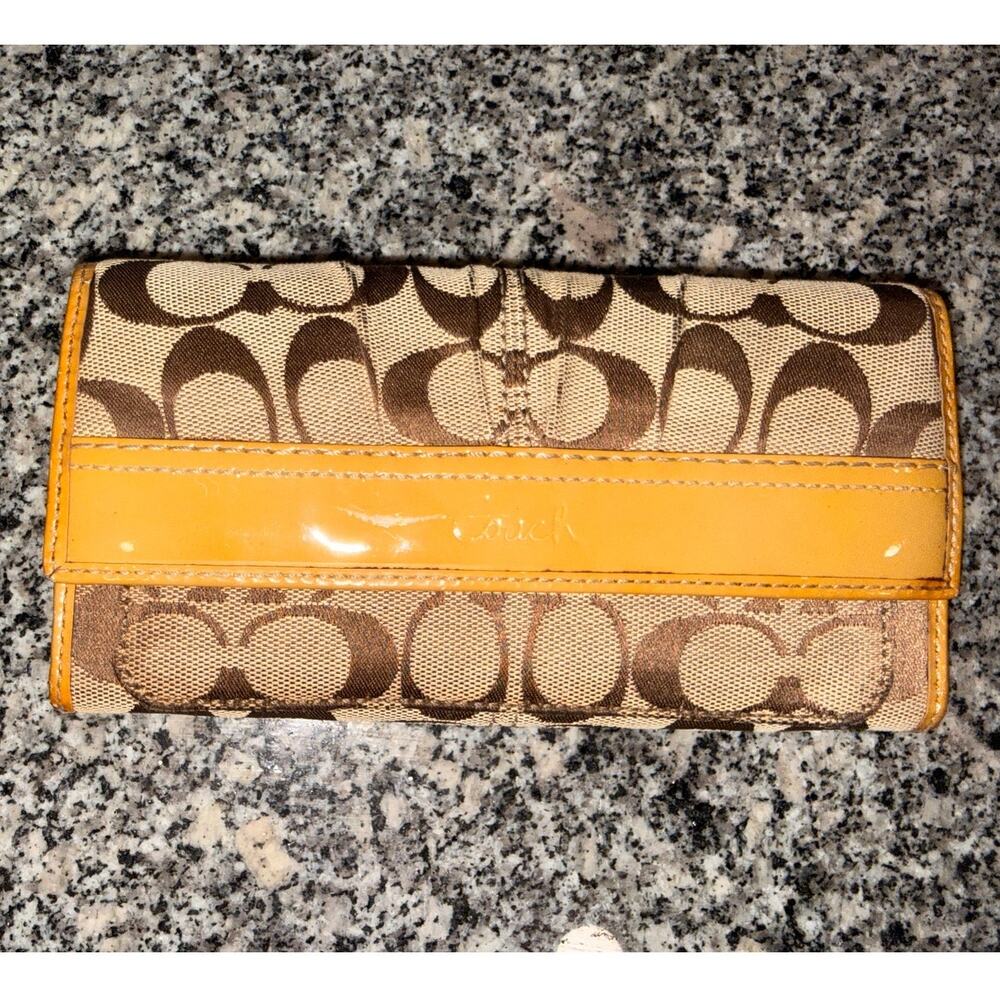 Coach Signature Canvas Long Wallet with Yellow Stripe - Picture 2 of 9